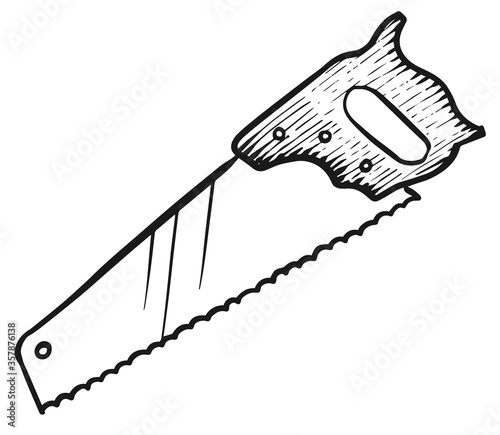 Hand saw icon in sketch style. Woodworking tool vector illustration.