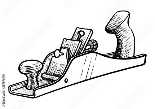 Hand plane icon in sketch style. Woodworking tool vector illustration.