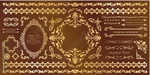 豪華なデコレーションセット ロココ調の模様 フローラルな額のデザイン 王朝のエンブレム カリグラフィーのデザイン素材 Stock Vector Adobe Stock