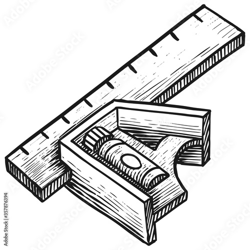 Ruler icon in sketch style. Woodworking tool vector illustration.