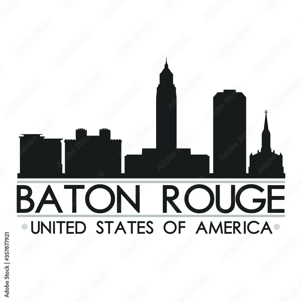 Baton Rouge Skyline Silhouette Design City Vector Art Famous Buildings