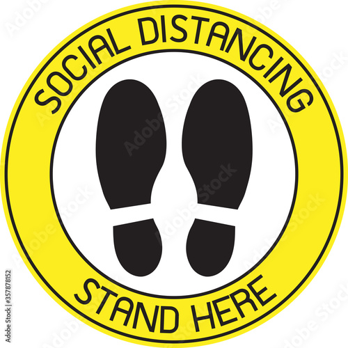 Vector of Yellow CAUTION Practice Social Distancing sign and symbols for People stand