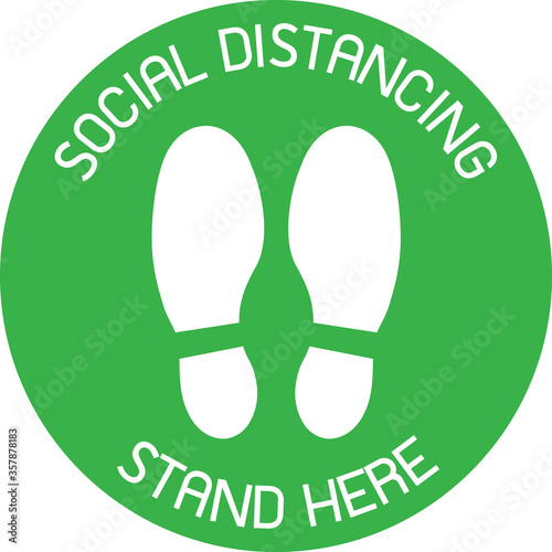 Vector of  Green CAUTION Practice Social Distancing sign and symbols for People stand