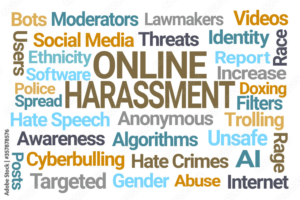 Online Harassment Word Cloud on White Background