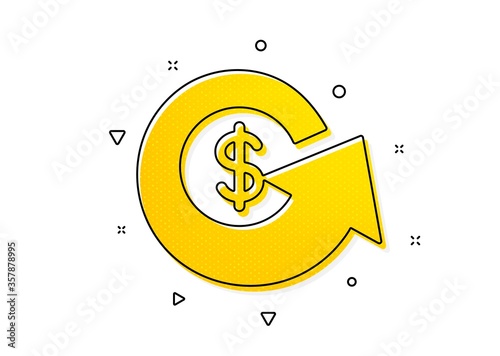 Money refund sign. Dollar exchange icon. Cashback symbol. Yellow circles pattern. Classic dollar exchange icon. Geometric elements. Vector