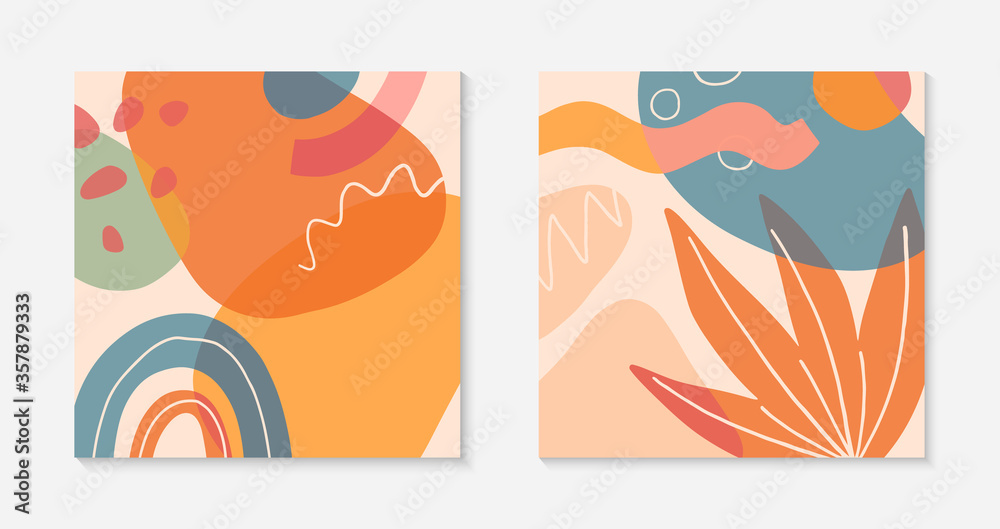 Set of modern vector collages with hand drawn organic shapes,textures and graphic elements.Trendy contemporary design perfect for prints,social media,banners,invitations,branding design,covers