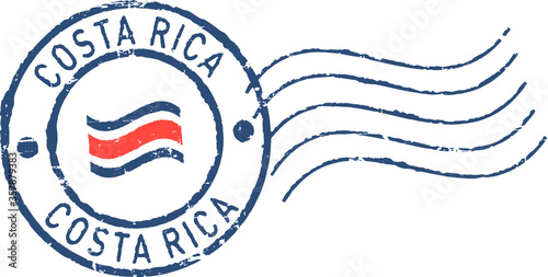 Postal grunge stamp 'Costa Rica'. White background.