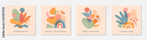 Bundle of creative universal artistic cards.Modern vector illustrations with hand drawn organic shapes and textures.Trendy contemporary design for prints,greetings,banners,invitations,covers.