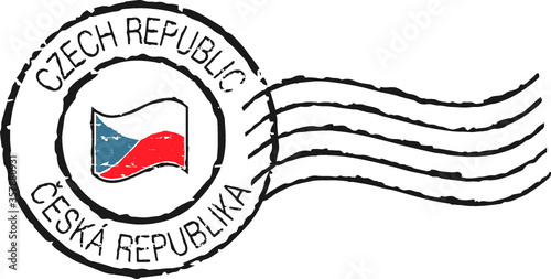 grunge postal stamp 'Czech republic'.Czech and english inscription. White background.
