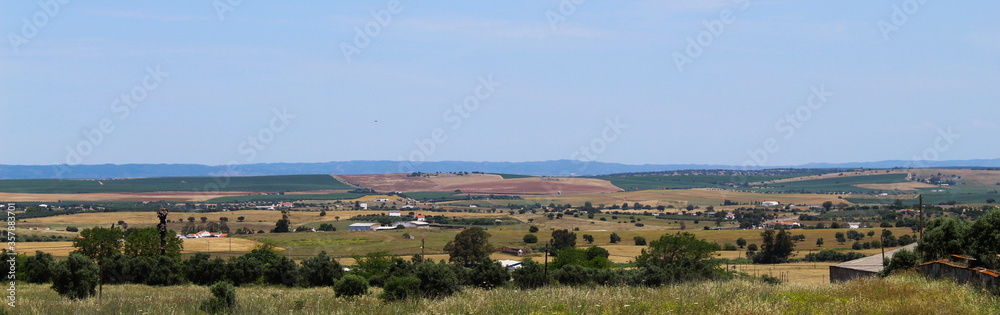 Panoramic view from the hill on which the town of Beja is located, view of agricultural fields.