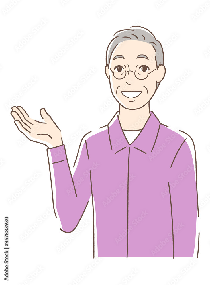 笑顔で手のひらを差し出す男性 笑顔で手のひらを差し出す男性