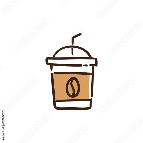 Ice coffee hand drawn illustration. Cafeteria Doodle icon.