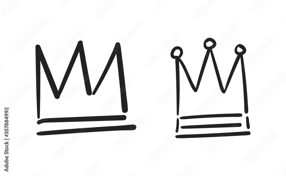 Set of hand drawn doodles crowns. Vector illustrations. Queen and King symbols. Set of hand drawn doodles crowns. Vector illustrations. Queen and King symbols.
