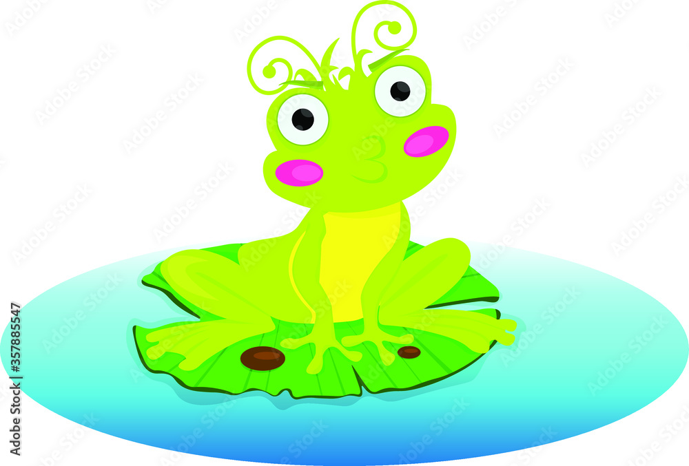 Naklejka premium cartoon vector green frog lake