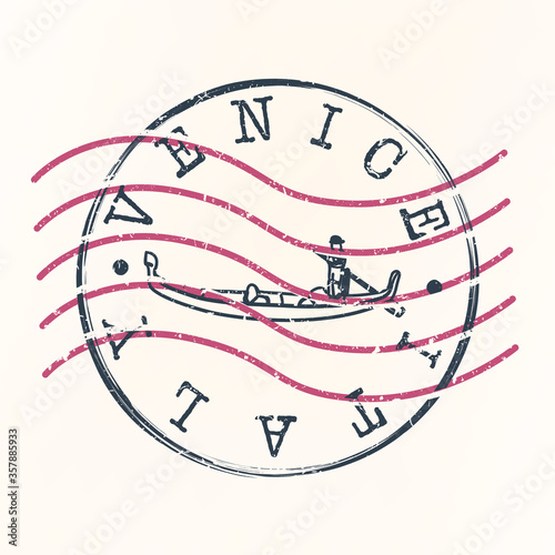 Venice Gondola Stamp Postal. Silhouette Seal. Passport Round Design. Vector Icon. Design Retro Travel. National Symbol.