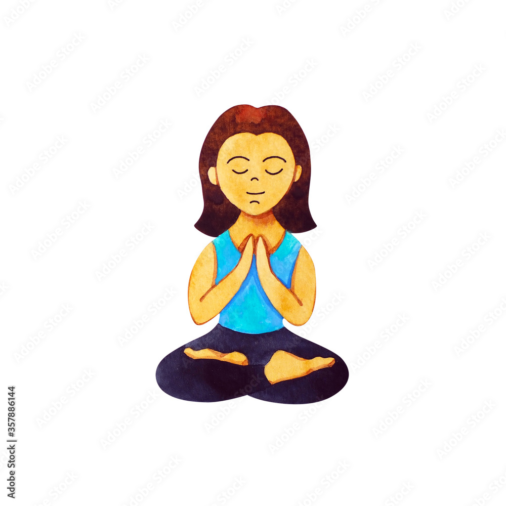 illustration of woman doing yoga on white isolated. Watercolor painting cartoon character. illustration of woman doing yoga on white isolated. Watercolor painting cartoon character.