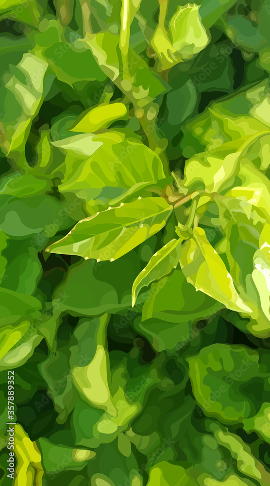 vertical green summer dense vegetation background with young leaves vertical green summer dense vegetation background with young leaves