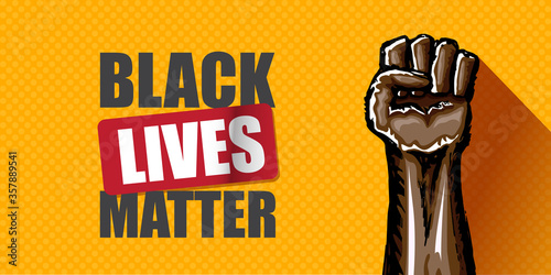 Black lives matter horizontal banner with protest fist in the air. Black lives matter graphic poster design template against racial discrimination