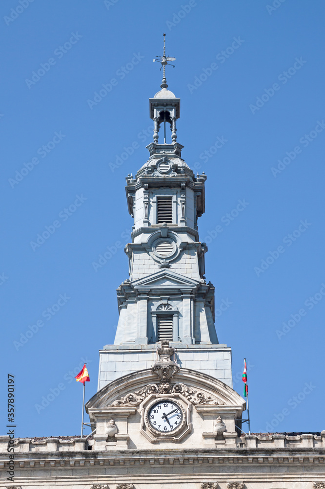 Steeple of Bilbao city hall.  Bizkaia, Basque Country (Spain).