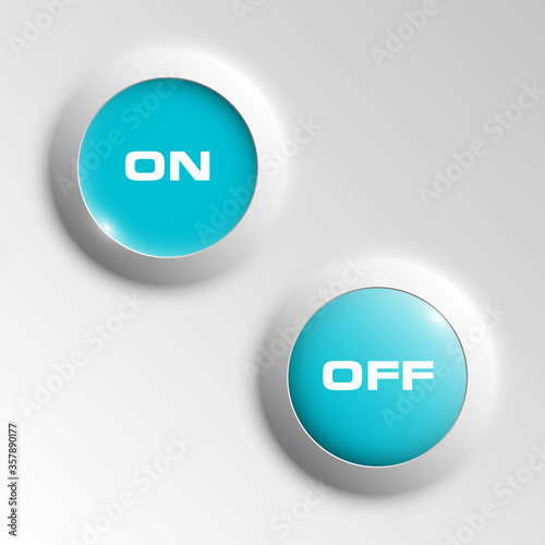 web round button with on and off text for website or app. Isolated bell sign button with border, reflection and shadow on background button © volonoff