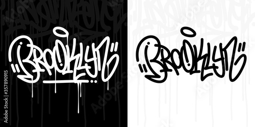 Word Brooklyn Abstract Hip Hop Hand Written Graffiti Style Vector Illustration