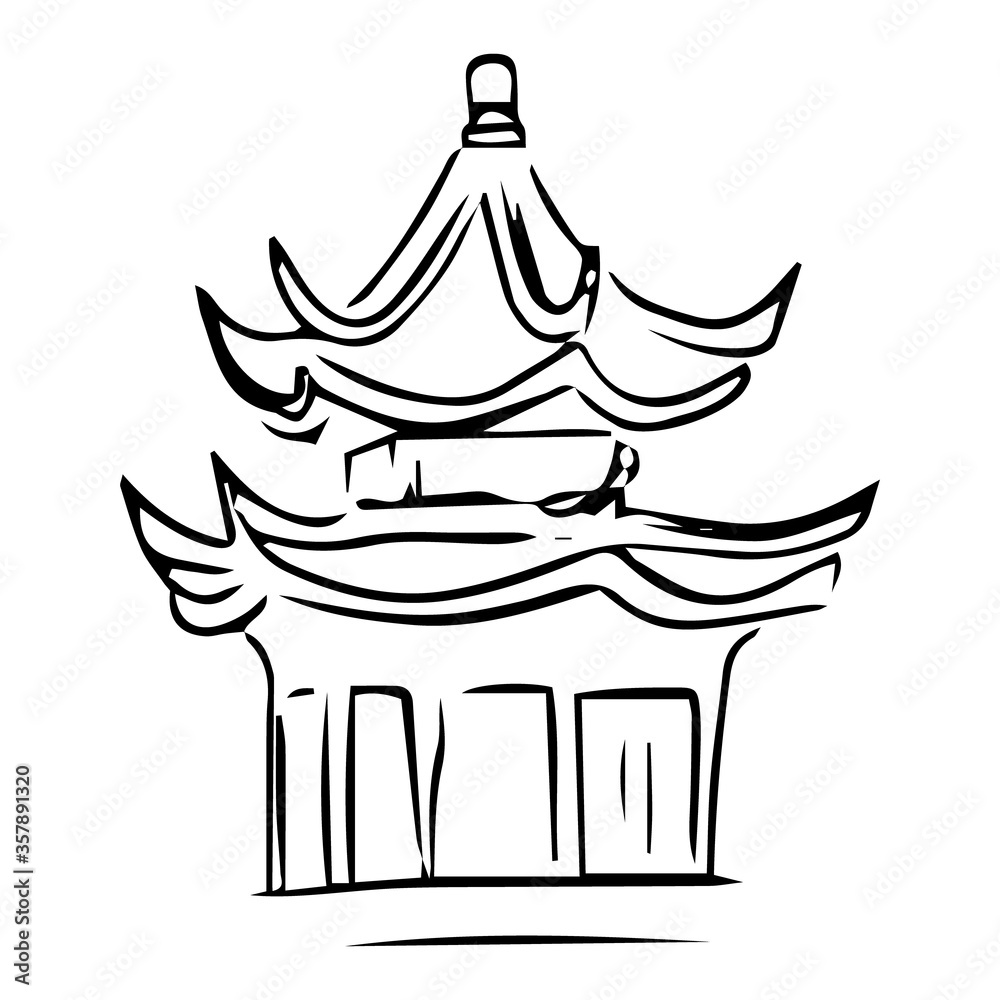 Outline sketched hand drawn icon of traditional Chinese building . Vector illustration Outline sketched hand drawn icon of traditional Chinese building . Vector illustration