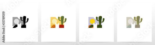Cactus And Desert On Letter Logo Design M