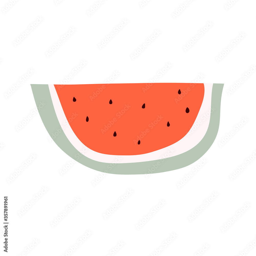 Hand drawn red slice of watermelon. Doodle watermelon print. Summer design fruit element isolated on white background. Vector stock illustration Hand drawn red slice of watermelon. Doodle watermelon print. Summer design fruit element isolated on white background. Vector stock illustration