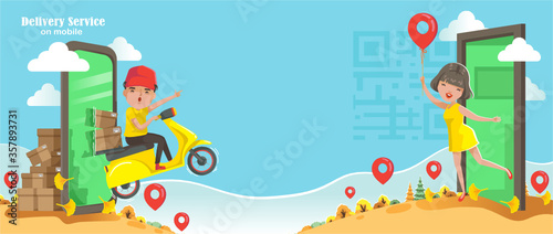 Delivery service on mobile phone concept. Day delivery.