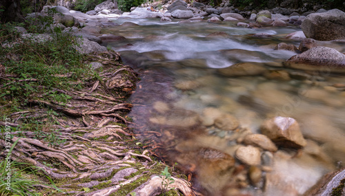 Water flowing through the Restonica Valley, in the heart of Corsica, France