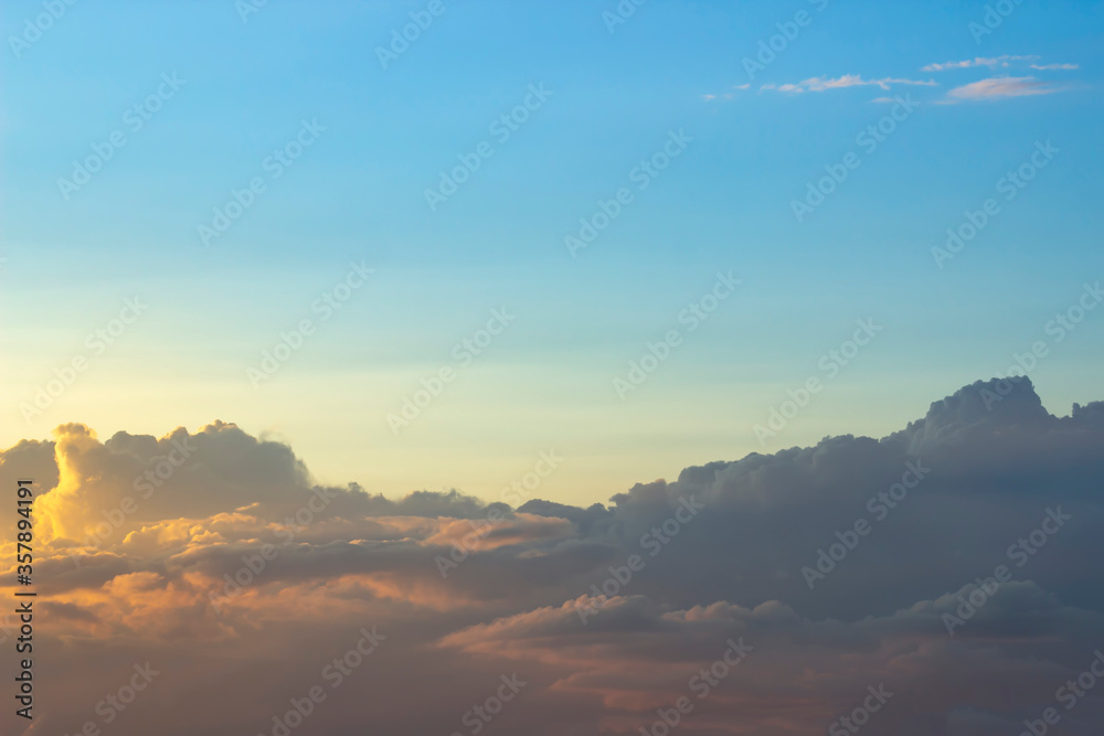 Dramatic sky with clouds on sunset. Nature composition. Summer background.