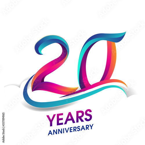 20th anniversary celebration logotype blue and red colored, isolated on white background.