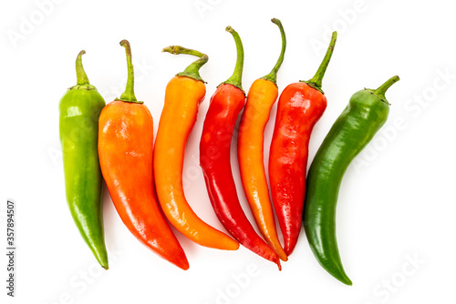 Red, green chilli peppers isolated on a white background