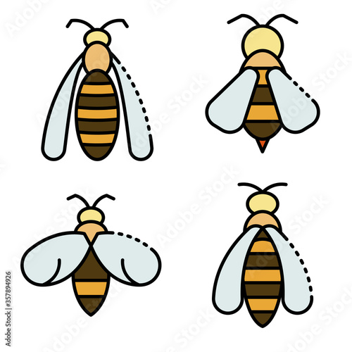Wasp icons set. Outline set of wasp vector icons thin line color flat isolated on white