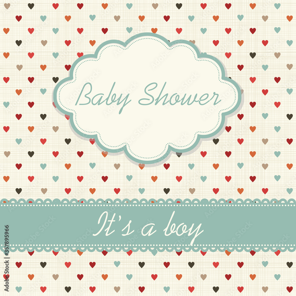 Editable template for a birthday card with hearts pattern. Baby shower invitation 
