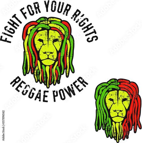 Two reggae lion's heads with  dreadlocks (colors of reggae flag). Artwork for t-shirt, posters...