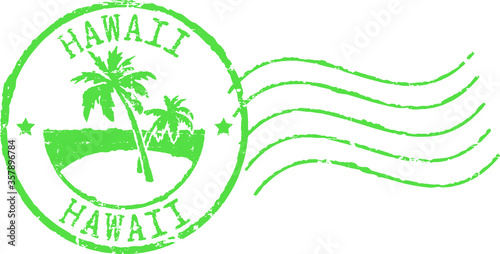 Green postal grunge stamp ''Hawaii'.
