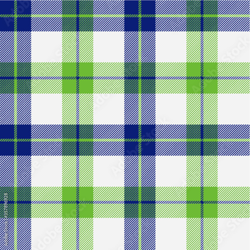 Tartan (plaid) seamless pattern. Three colors (blue-white-green).