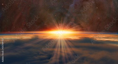 Fototapeta Naklejka Na Ścianę i Meble -  Planet Earth with a spectacular sunset 