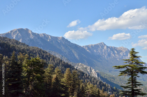 Panoramic view to the mountain range and valley, Beautiful Nature on Lycian Way. Hiking Mountains Leisure Turkey