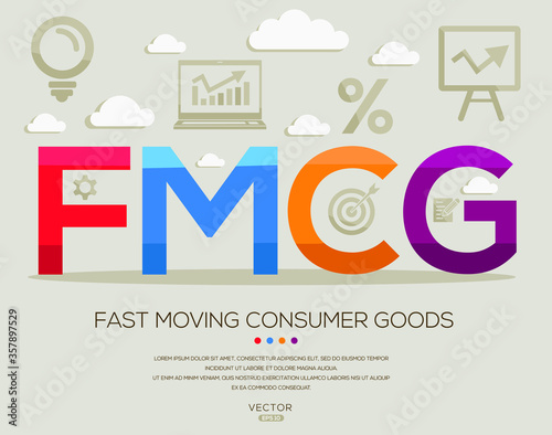 Fmcg mean (fast moving consumer goods) ,letters and icons,Vector illustration.

