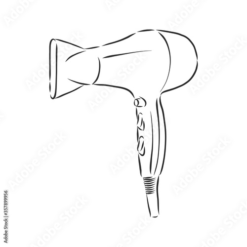 Fashion salon service accessory, design pink plastic fen isolated on white background. hair dryer, vector sketch illustration