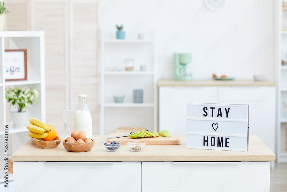 Image of table with fruits and other products in the domestic kitchen Image of table with fruits and other products in the domestic kitchen