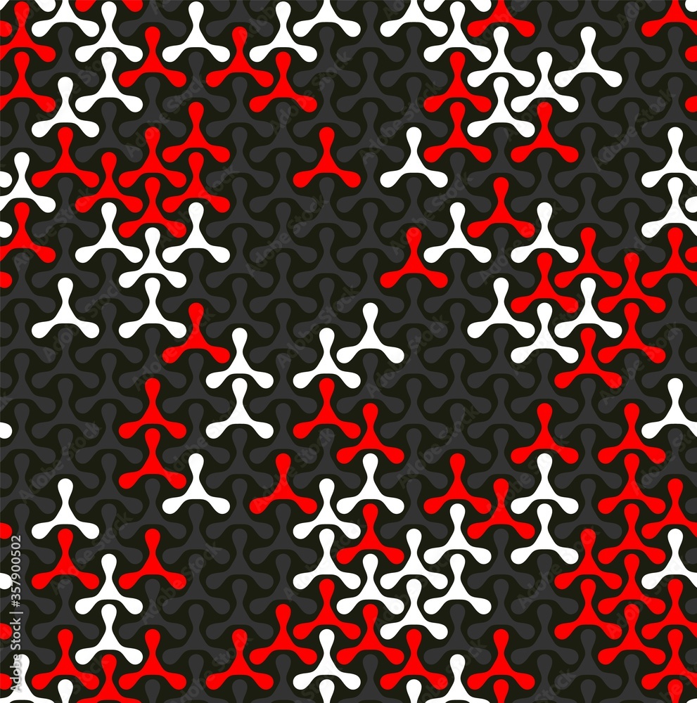 Modern seamless pattern of colored triplex geometric shape on dark