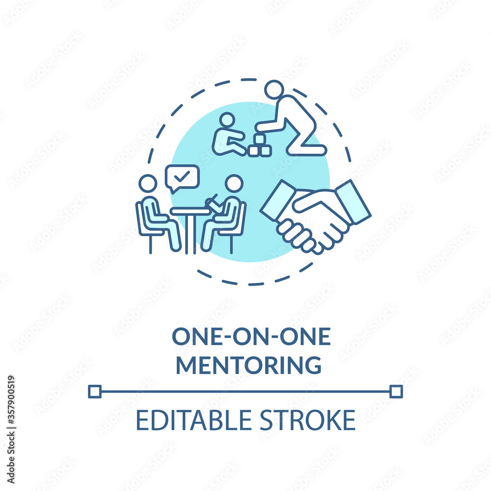 On on one mentoring concept icon. Traditional mentorship model. Professional development with personal trainer idea thin line illustration. Vector isolated outline RGB color drawing. Editable stroke
