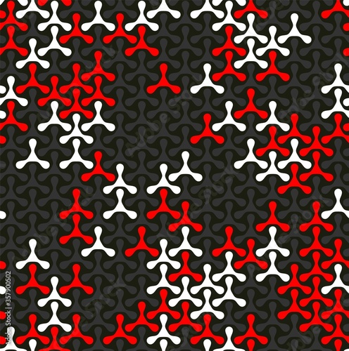 Modern seamless pattern of colored triplex geometric shape on dark