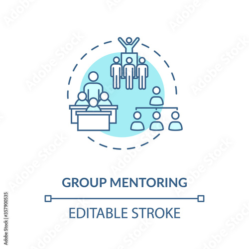 Group mentoring concept icon. Collective mentorship model. Educational seminars, conferences and school programs idea thin line illustration. Vector isolated outline RGB color drawing. Editable stroke