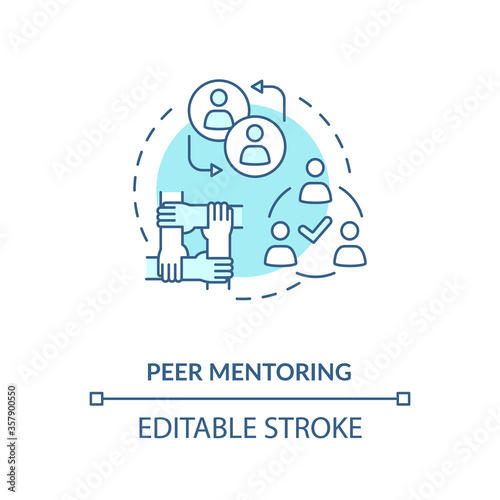 Peer mentoring concept icon. Social togetherness, mutual support idea thin line illustration. People sharing experience, helping each other. Vector isolated outline RGB color drawing. Editable stroke