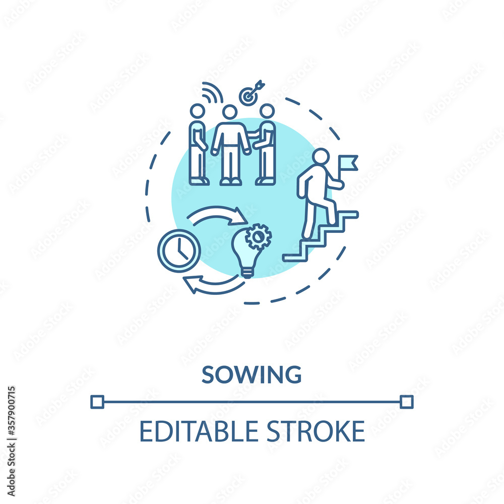 Sowing concept icon. Mentoring technique, teaching strategy idea thin line illustration. Preparing and motivating student, teachers guidance. Vector isolated outline RGB color drawing. Editable stroke