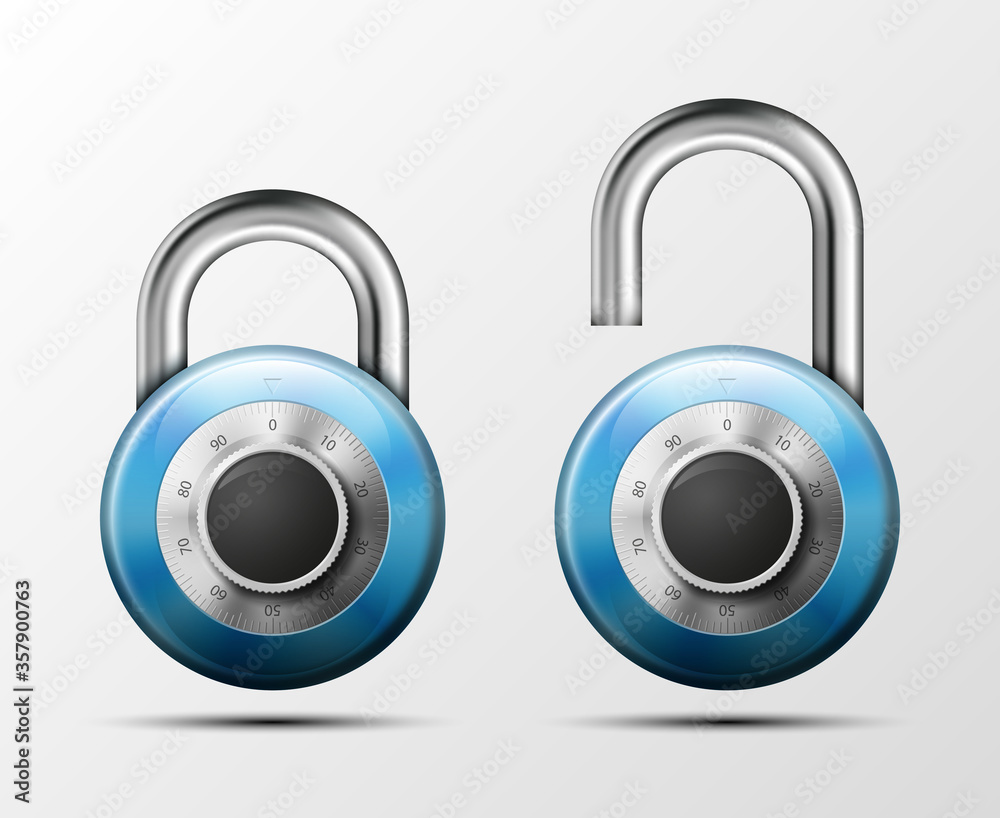 realistic open & close padlock. Steel Mechanical Combination lock. Privacy illustration Enter the PIN code. Electronic lock icon. Reliable Protection badge. Code combination open & close symbol realistic open & close padlock. Steel Mechanical Combination lock. Privacy illustration Enter the PIN code. Electronic lock icon. Reliable Protection badge. Code combination open & close symbol